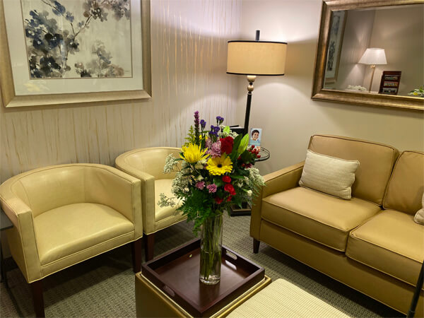 NYC dentist office with pretty flower arrangements