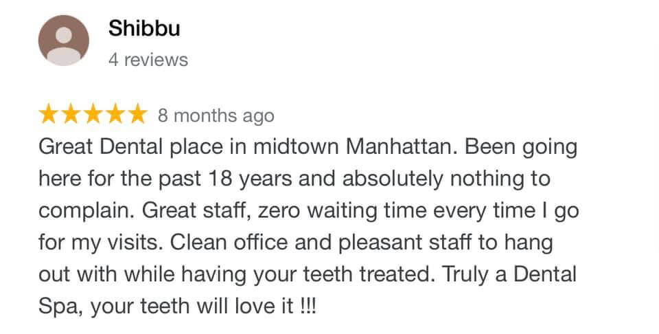 picture of 5 star review of Sachar Dental NYC